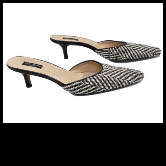 Kate Spade Wool Herringbone Kitten Heel Mules 8 - Picture 4 of 6